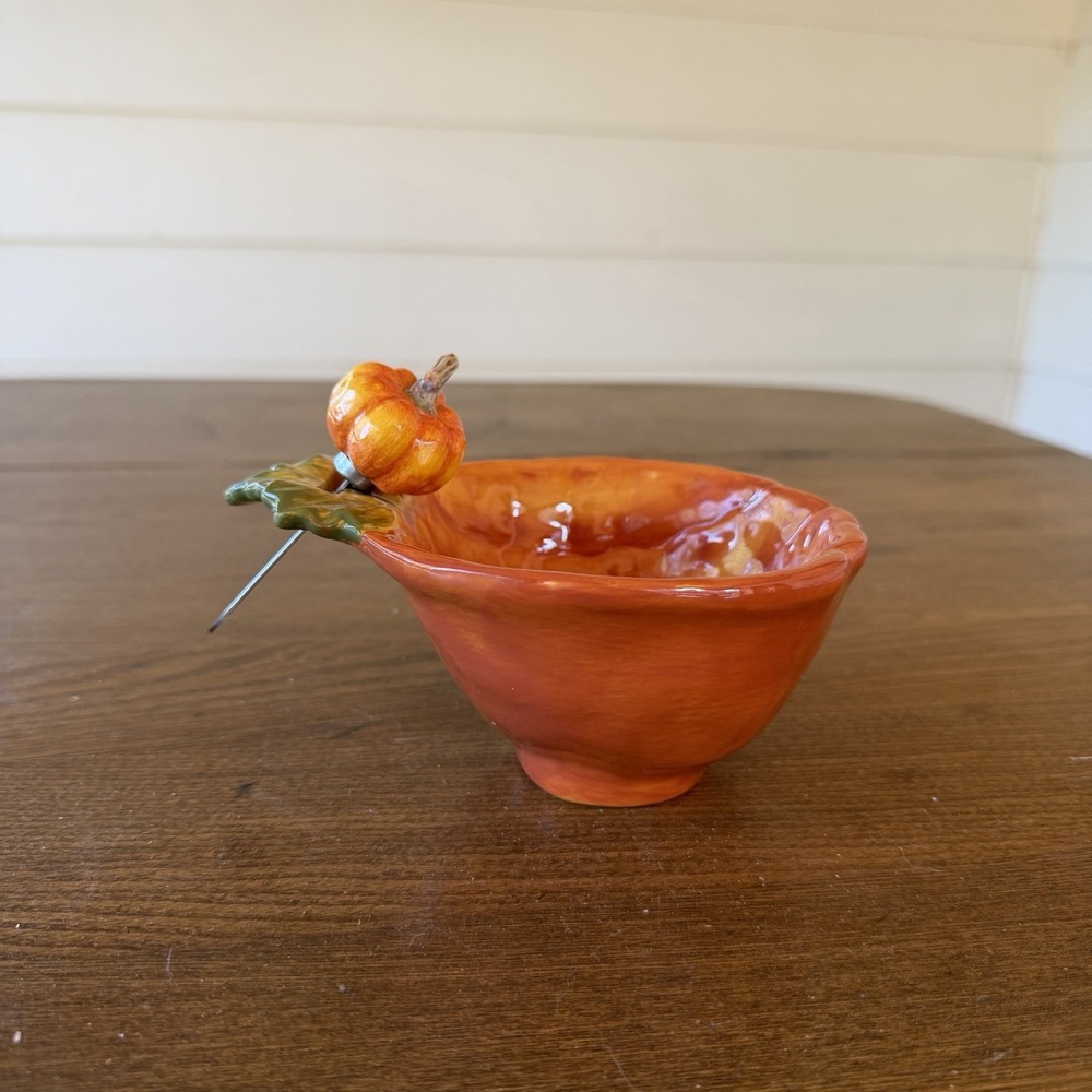 Ganz Bella Casa Pumpkin Dip Bowl Spreader Set Ceramic Autumn Thanksgiving Serve